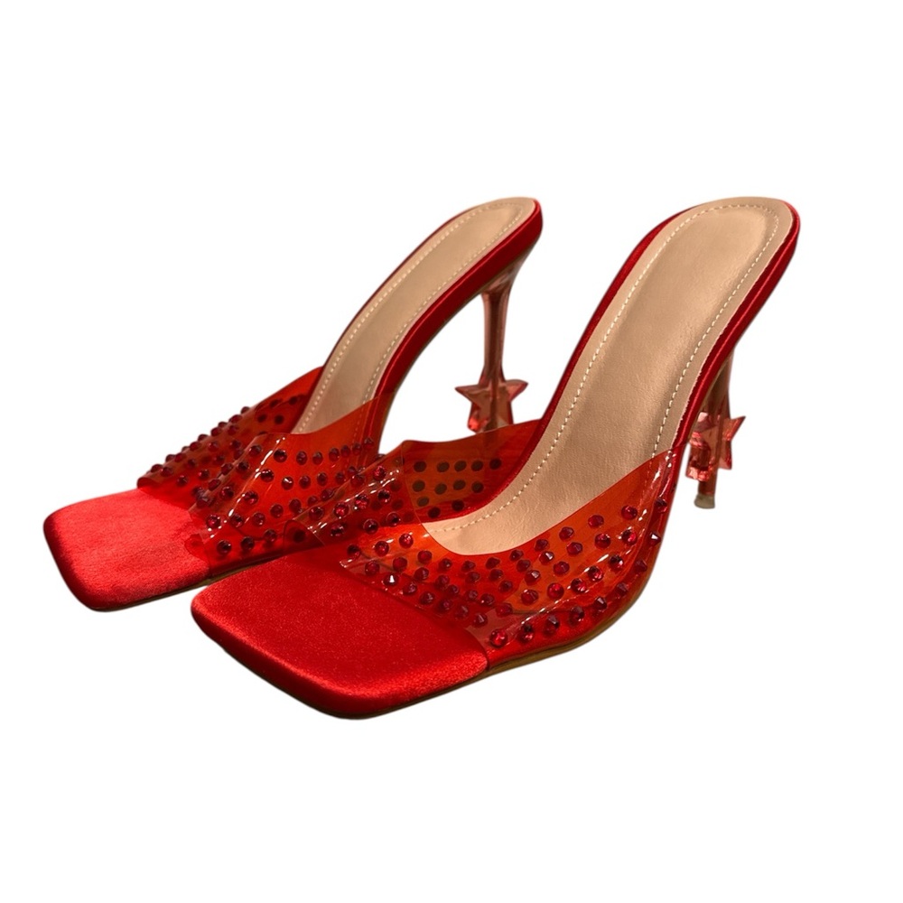 Red Open Toe Stiletto Heels with Star